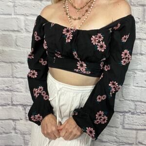 NWT Wild Fable black floral corset style crop top